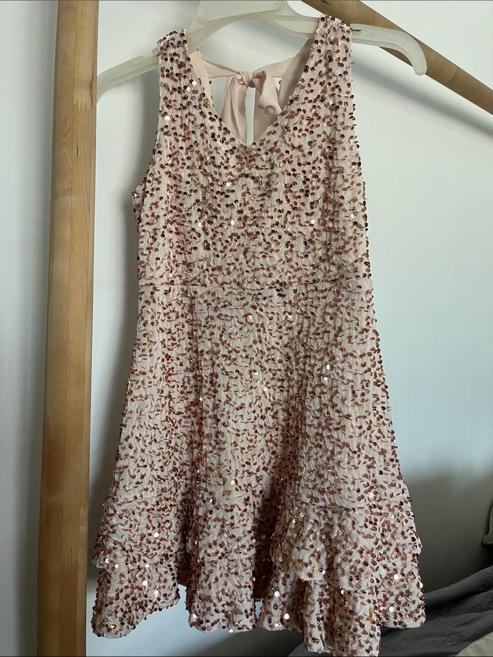 Girls Rose Gold Sequin Halter Party Dress